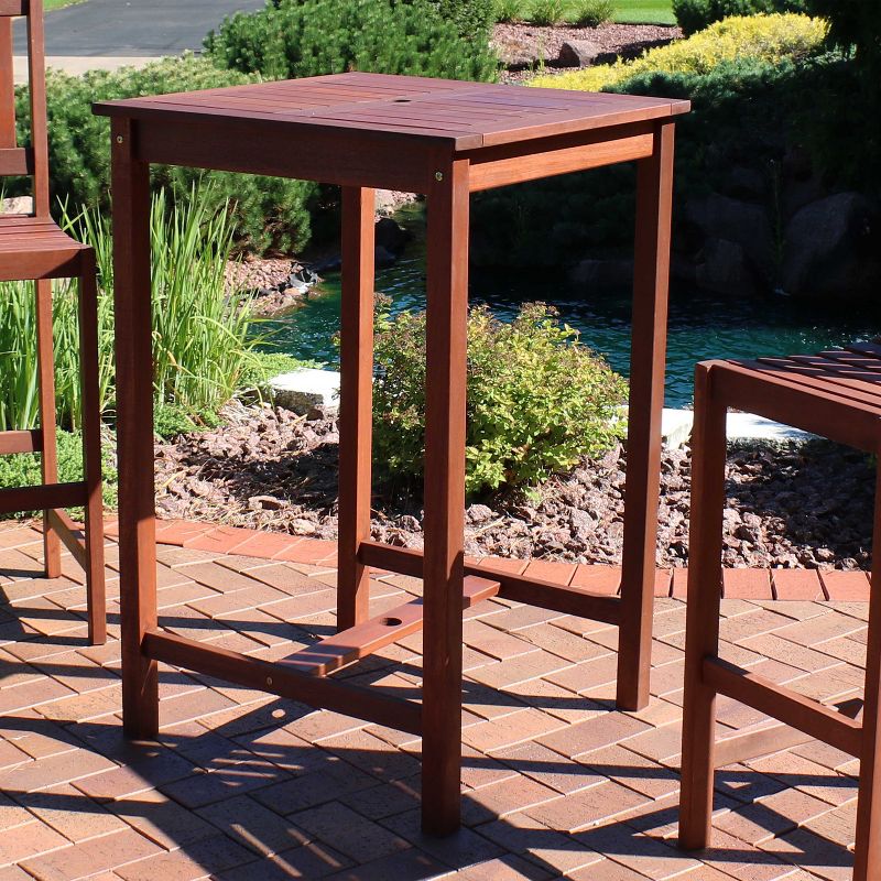 Sunnydaze Outdoor Meranti Wood with Teak Oil Finish Square Patio Tall Bar Height Table - 27" - Brown, 3 of 10