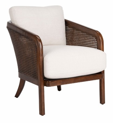 Caruso Transitional Oatmeal Leather Barrel Chair with Walnut Wood