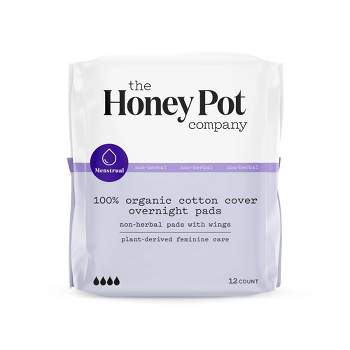 The Honey Pot Company Non-Herbal Overnight Pads with Wings, Organic Cotton Cover - 12ct