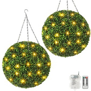 2PCS-16‘’/20‘’ Artificial Plant Topiary Ball, Pre-Lit Artificial Topiary Plant With 8 Mode, 30 LED Lights, Battery Operated,and Remote Control - 1 of 4