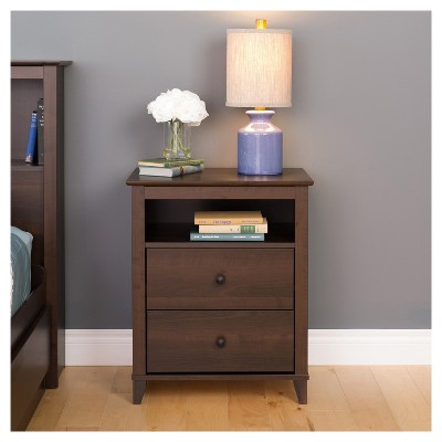 Espresso Tall 2-Drawer Nightstand with Open Cubby