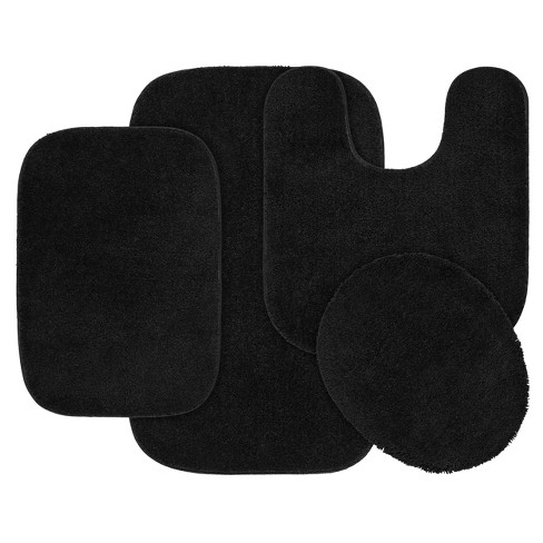 4pc Traditional Nylon Washable Bathroom Rug Set Black - Garland Rug ...