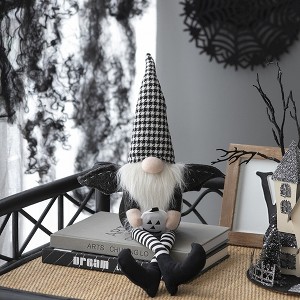 YOOCOZZ 4.3x3.5x23.5" Halloween Decoration Sitting Black Gnome With Wings & Black-White Plaid Hat - 1 of 4