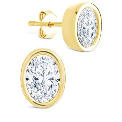 SHINE by Sterling Forever Sterling Silver Oval Cut Bezel Set Stud Earrings