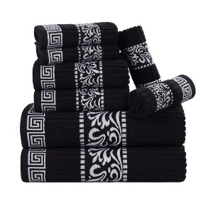 100% Cotton Medium Weight Floral Infinity Trim 8 Piece Bathroom Towel Set by Blue Nile Mills - 1 of 4