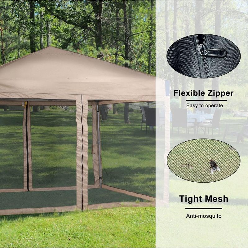 Aoodor 10' x 10' Pop Up Canopy Tent with Removable Mesh Sidewalls, Portable Instant Shade Canopy with Roller Bag, 3 of 8