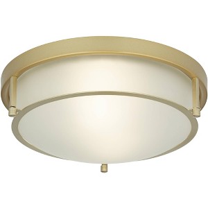 Possini Euro Design Encina 13" Modern Flush-Mount Ceiling Light Fixture Kitchen Foyer Hallway Drum Round Gold Finish Frosted Glass Bedroom Bathroom - 1 of 4