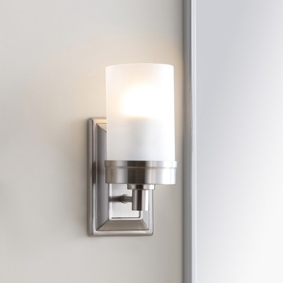Kelvin Nickel 9.5" Modern Bathroom Sconce with Glass Shade
