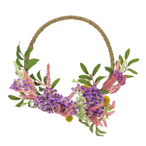 16" Artificial Lavender and Mini Blossoms Hoop Wreath - National Tree Company - image 1 of 3