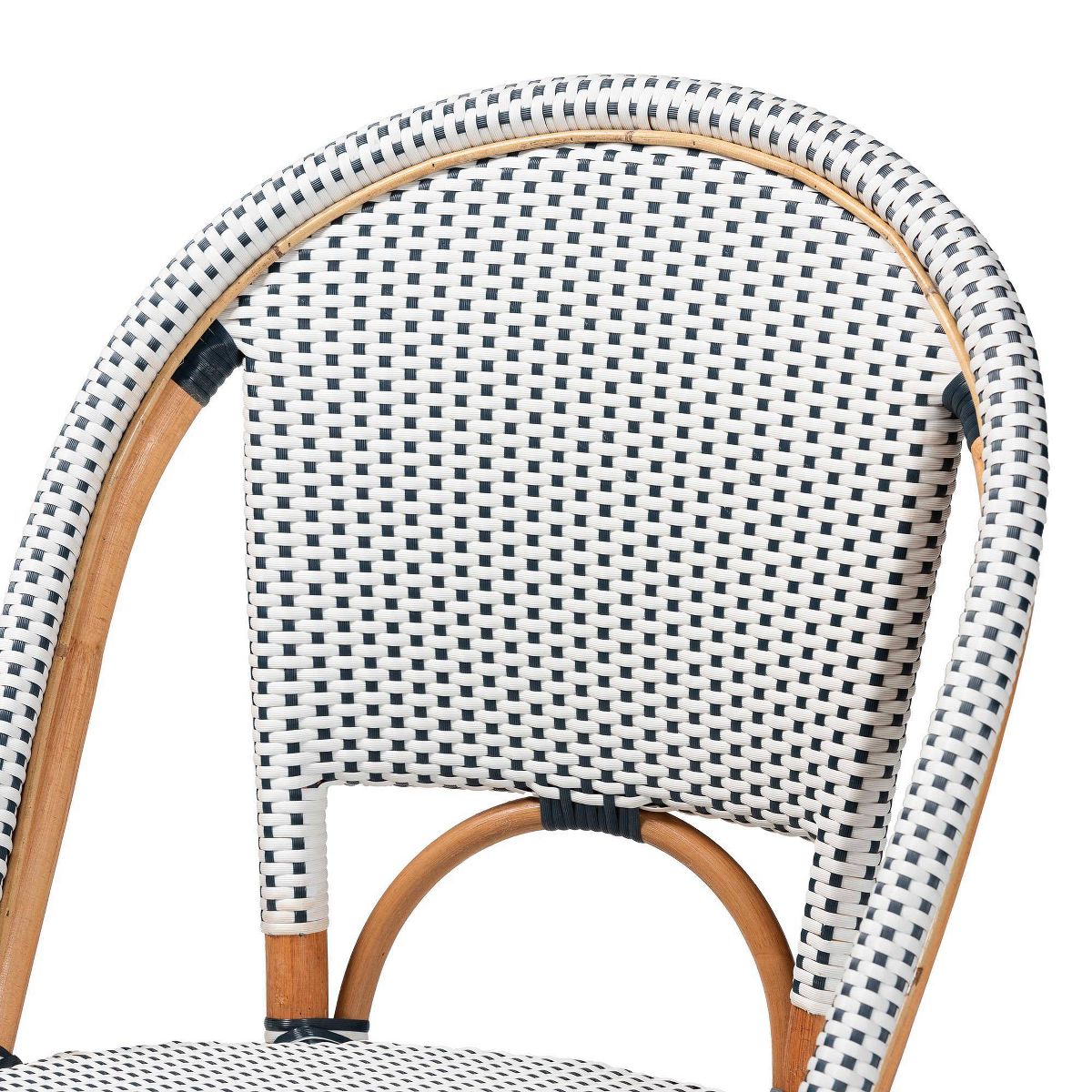 bali & pari Genica Two Tone Weaving and Rattan Bistro Chair Navy Blue/White/Natural Rattan - thumbnail 5