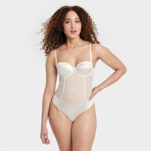 Women's Satin and Mesh Lightly Lined Lingerie Bodysuit - Auden™ - 1 of 4