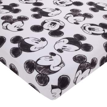 Disney Mickey Mouse - Charcoal Black and White Smiling Mickey Mouse Nursery Fitted Mini Crib Sheet