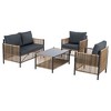 YOOCOZZ 4-Piece Outdoor PE Rattan Sofa Set with 2 Single Sofas, Loveseat Sofa and Glass Table - Black Brown - 2 of 4