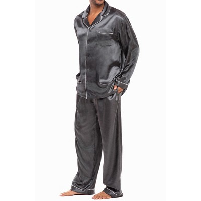 Men's Classic Satin Pajamas Lounge Set, Long Sleeve Top And Pants With  Pockets, Silk Like Pjs With Matching Sleep Mask : Target
