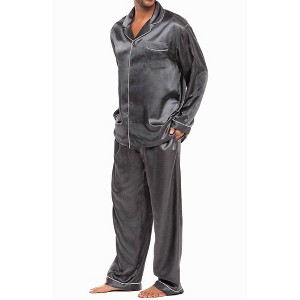 ADR Men's Satin Pajamas Set, Long Sleeve Top and Pants with Pockets, Silk like PJs with Matching Sleep Mask - 1 of 4
