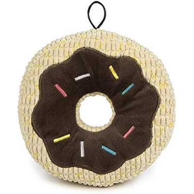 TrustyPup Tough 'N Fun Chocolate Donut Squeaky Plush Dog Toy, Chew Guard Technology - Brown, Large