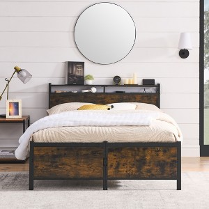 AndMakers Black Iron Frame Platform Bed with a USB Charging Port - 1 of 4