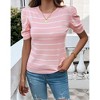 Womens Short Sleeve Puff Sleeve Round Neck Color Block Striped Sweater - 4 of 4