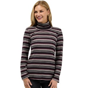 24seven Comfort Essential Womens Turtle Neck Long Sleeve Striped