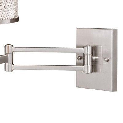 Satin Nickel Swing Arm Wall Lamp with Gray Linen Shade