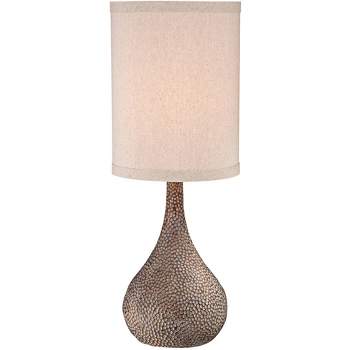 360 Lighting Chalane Rustic Table Lamp 31 1/4" Tall Antiqued Bronze with USB Charging Port Natural Cylinder Shade for Bedroom Living Room Office House