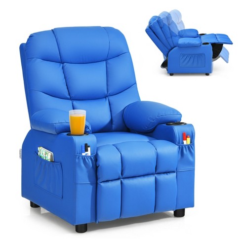 Costway Kids Youth Recliner Chair Pu, Blue Leather Recliner Chair