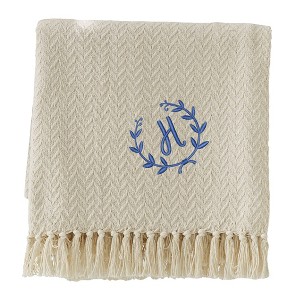 Personalization Mall Floral Wreath Embroidered Afghan Throw Blanket - 1 of 1