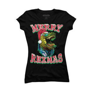 Junior's Design By Humans Merry RexMas T Rex Christmas Dinosaur By MudgeStudios T-Shirt - 1 of 3
