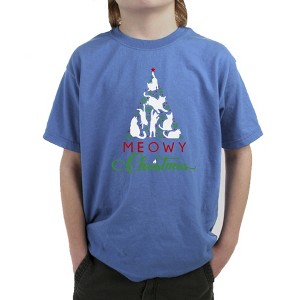 LA Pop Art Meowy Christmas Tree - Boy's Word Art T-Shirt - 1 of 4