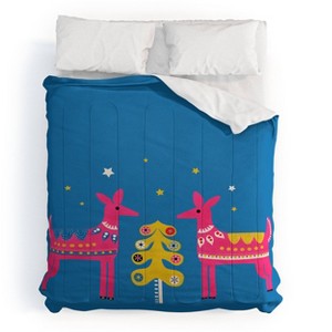 Deny Designs King Showmemars Festive Deers In Hot Pink Comforter and Pillow Sham Pink - 1 of 4
