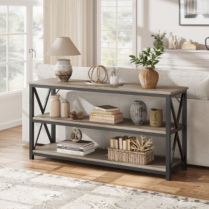 Whizmax Industrial Console Table for Entryway,3 Tier Wood Sofa Table with Metal Frame, Behind Couch Table for Living Room, Hallway, Entryway - 1 of 4