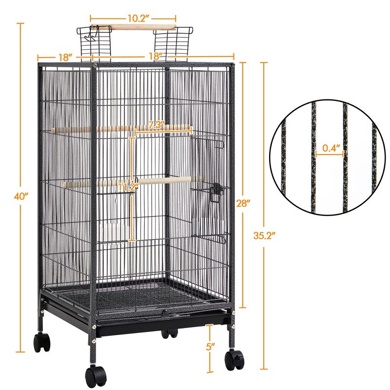 Yaheetech 40-Inch Wrought Iron Bird Cage with Rolling Stand Black, 3 of 8