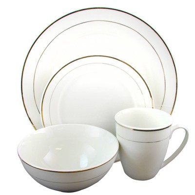 Gibson Home 16pc Stoneware Palladine Gold Banded Dinnerware Set