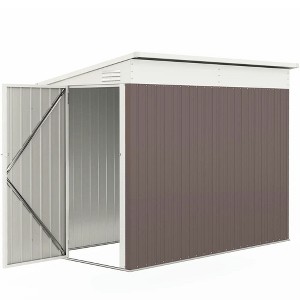 Resenkos Storage Garden Shed,Garden Sheds,4' x 7.7' Lean to Garden Storage Shed, Outdoor Metal Tool House with Lockable Door Vents Brown - 1 of 4