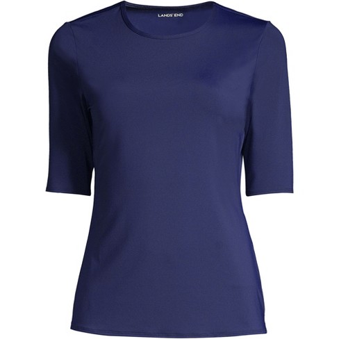 Lands' End Women's Crew Neck Elbow Sleeve Rash Guard Upf 50 Sun ...