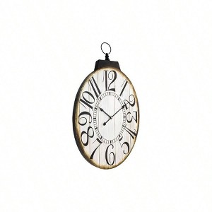 29" Oval French Farmhouse Wall Clock - Brown Vintage Design, Silent Battery Operated for Living Room, Kitchen, Bedroom - 1 of 4