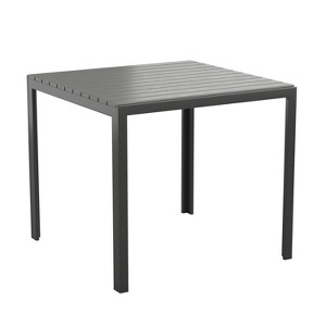 Flash Furniture Harris Commercial Grade Indoor/Outdoor Black Square Steel Patio Dining Table for 4 with Black Poly Resin Slatted Top - 1 of 4