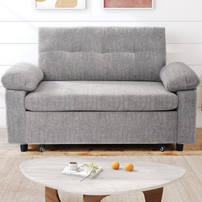 Vipbear Pull Out Sleeper Sofa & Adjustable Backrest 3-in-1 Convertible Sofa Bed,Chenile Loveseat with Side Pocket for Living Room Tool-Free Assembly