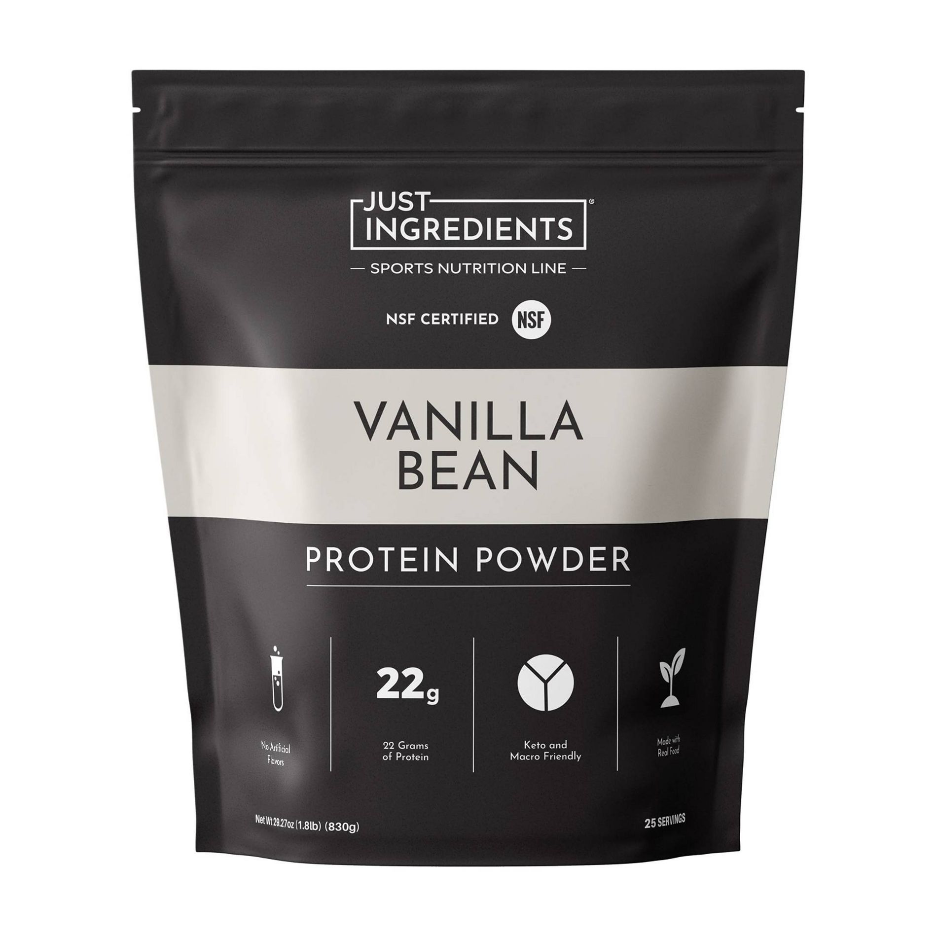 Just Ingredients Vanilla Bean Protein Powder (NSF) - Pea/Whey - 22g Protein - 29.27oz/25 Servings