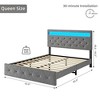 Full Size Bed Frame with Charging Station and LED Lights, Upholstered Bed Frame with Adjustable Headboard - 2 of 4