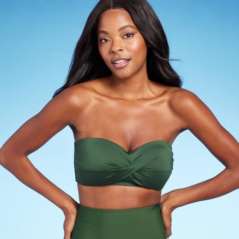 Women's Molded Bandeau Bikini Top - Kona Sol™ Dark Green D/dd Cup : Target