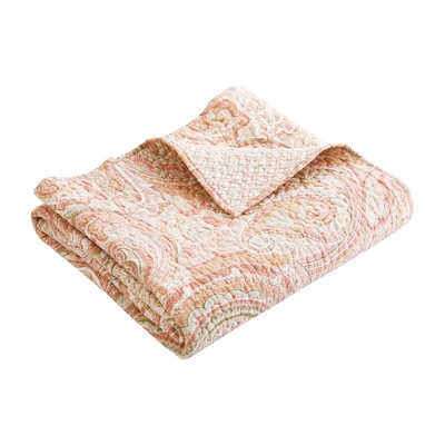 Spruce Coral Paisley Reversible Cotton Quilted Throw