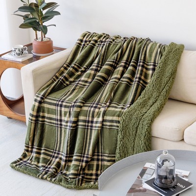 50"x60" Velvet To Sherpa Plaid Throw Blanket Green - Mantolok : Target