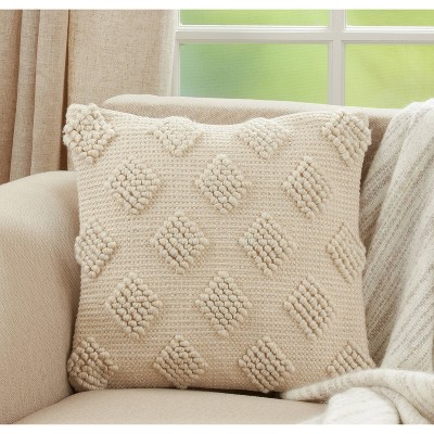 Ivory Diamond Design Cotton-Polyester Euro Throw Pillow Cover