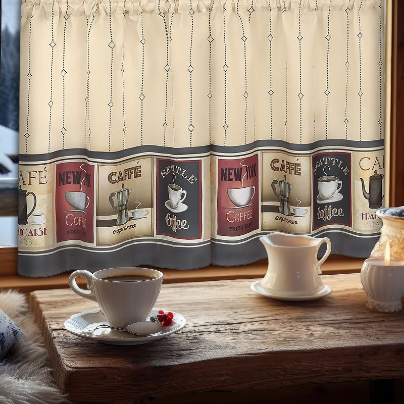 Kate Aurora Complete 3 Piece Seattle Coffee Shoppe Retro Cafe Rod Pocket Kitchen Curtain Tier & Valance Set, 3 of 7
