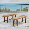 GDFStudio Rosario Outdoor Acacia Wood Dining Benches (Set of 2), Teak/Rustic Metal - 2 of 4