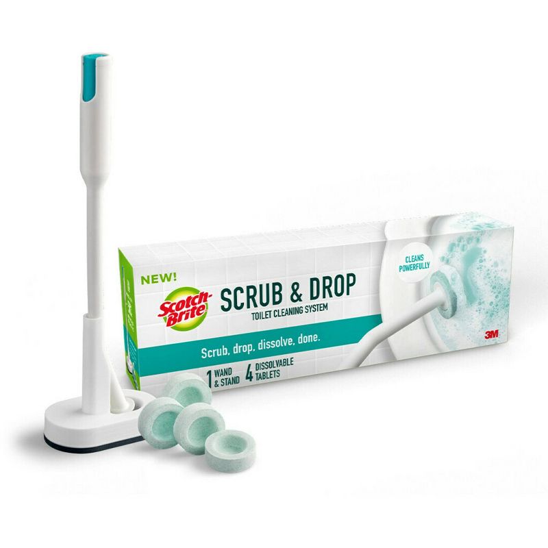 Scotch-Brite Scrub &#38; Drop Dissolvable Toilet Bowl Cleaning System - 1 Wand &#38; Stand and 4 Dissolvable Refill Tablets, 1 of 16
