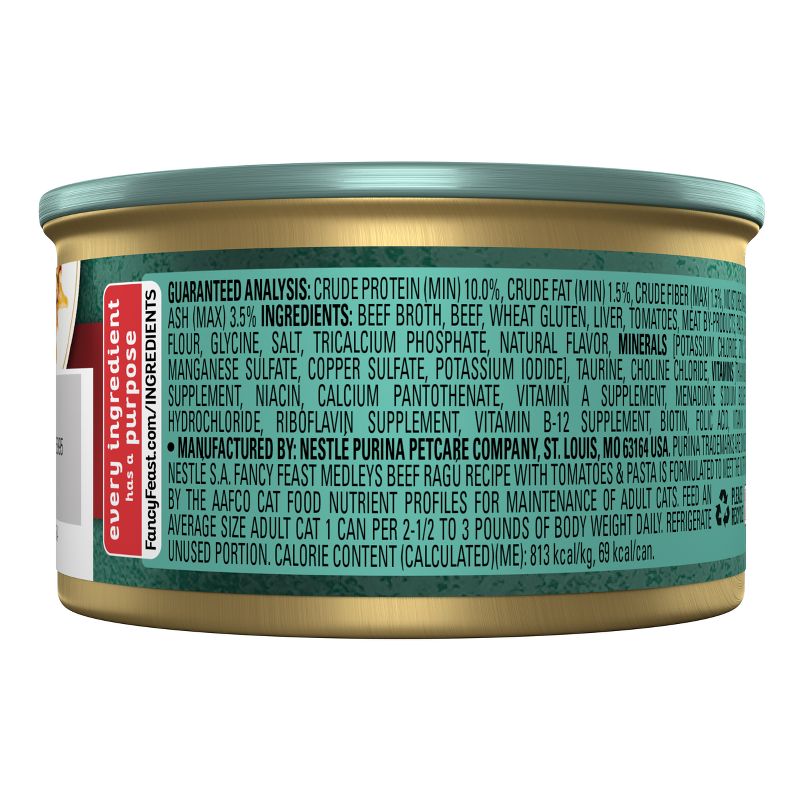 Fancy Feast Medleys Beef Ragu Recipe with Tomatoes and Pasta in a Savory Sauce Wet Cat Food - 3oz, 4 of 9