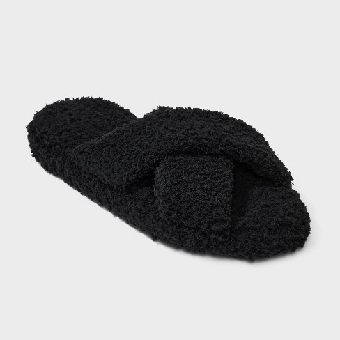 Women's Faux Fur Cozy Pull-On Slipper Socks - Black M/L