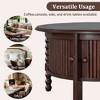 PAGED Vintage Round Coffee Table 30.3" Wooden Center Table with Storage, Slatted Design End Table with Sliding Door for Living Room - 3 of 4